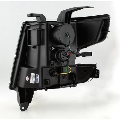 Rear view of black projector headlights for Chevy Tahoe with wiring, Spyder Chevy Tahoe upgrade