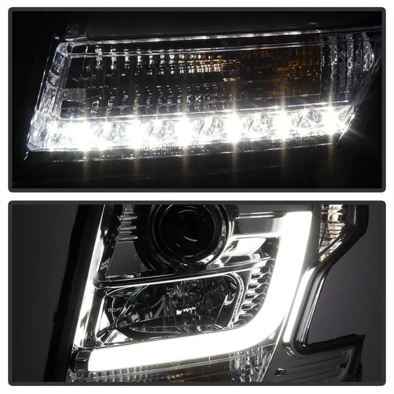 Automotive LED daytime running lights on Spyder Chevy Tahoe projector headlights