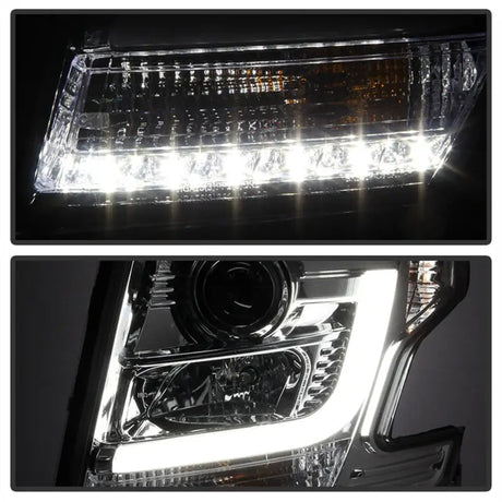 Automotive LED daytime running lights on Spyder Chevy Tahoe projector headlights