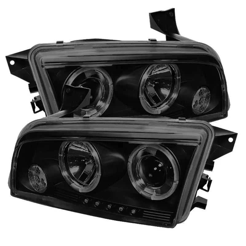 Black projector headlights with LED halo for Dodge Charger 06-10 | PRO-YD-DCH05-LED-BSM
