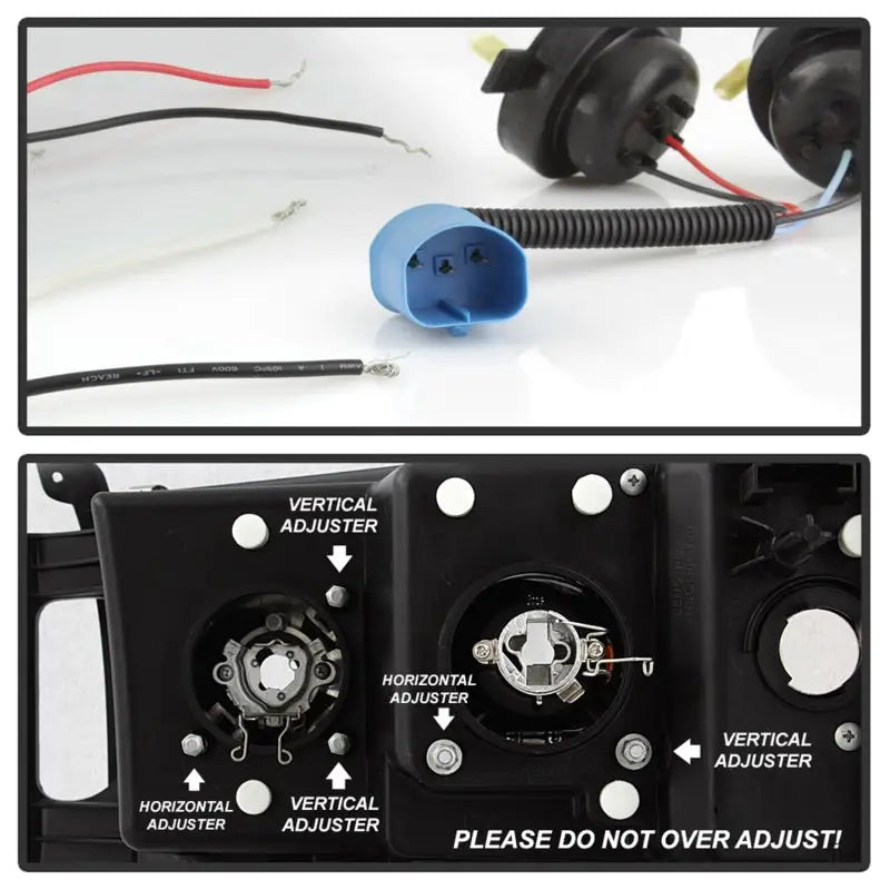 Headlight assembly with adjustment guide for Spyder Dodge Ram projector headlights