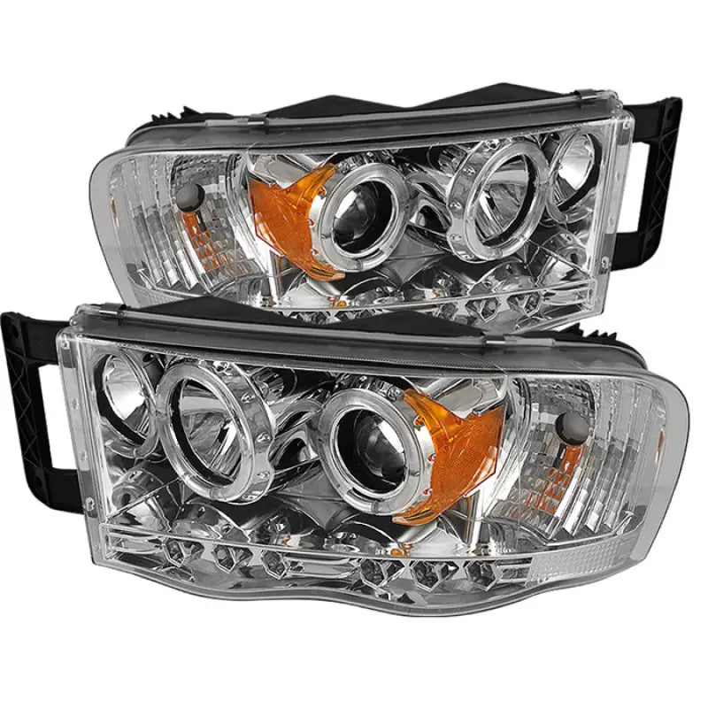 Chrome projector headlights for Dodge Ram 1500 and 2500 with LED halo lights