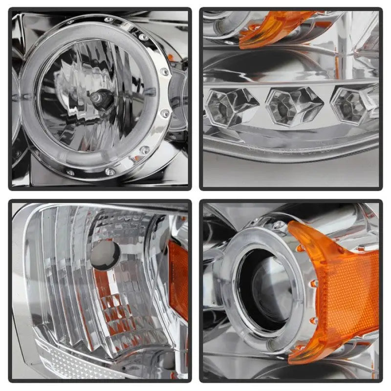 Chrome headlight assembly for Spyder Dodge Ram 1500 and 2500 with LED Halo lights