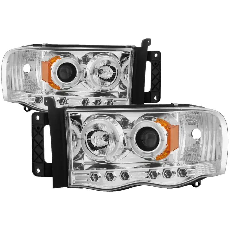 Pair of chrome projector headlights for Spyder Dodge Ram 1500 and 2500 with LED halo
