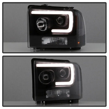 Spyder Ford F150 2005-2007 Projector Headlights - Light Bar DRL LED - Black PRO-YD-FS05V2-LB-BK 