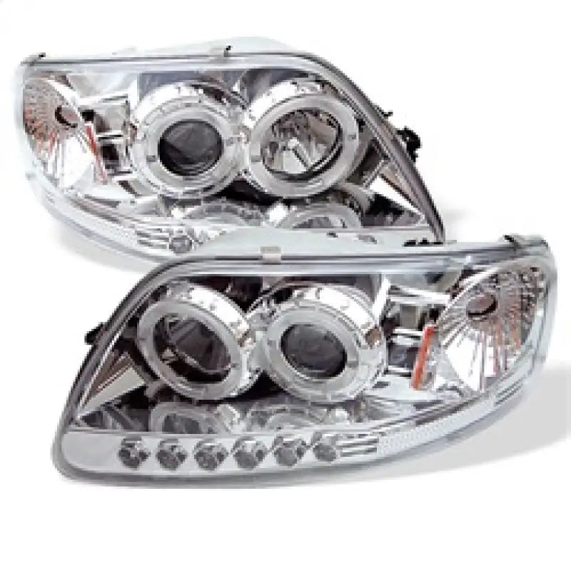 Chrome car headlights with led halo for Spyder Ford F150 97-0 Projector lights