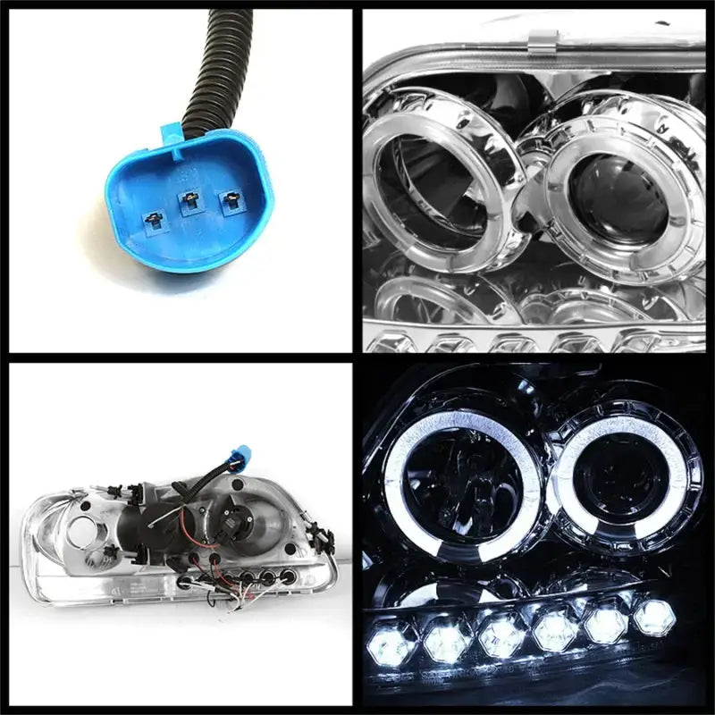 Spyder Ford F150 headlight assembly with LED halo and amber reflector for improved style