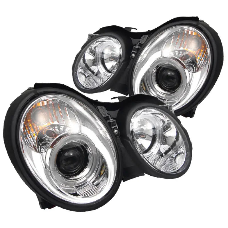 Chrome projector headlights for Mercedes Benz CLK, fits 98-02 models, LED halo style