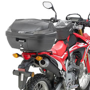 Motorcycle with matte black hard luggage mounting hardware for SR1159 Top Case