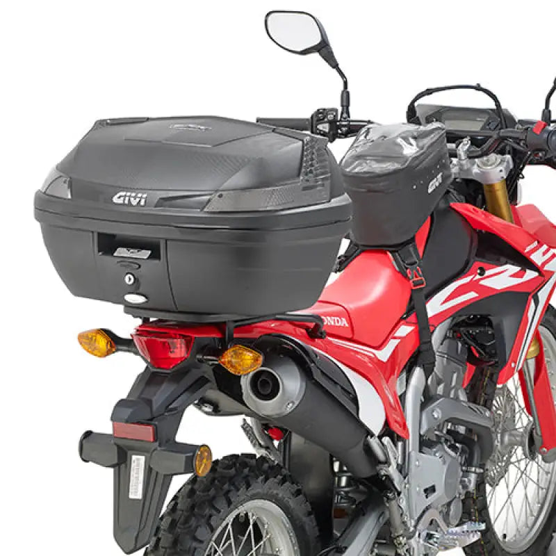 Motorcycle with matte black hard luggage mounting hardware for SR1159 Top Case