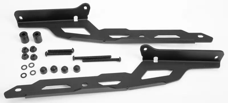 Matte black black metal bracket kit with fasteners for hard luggage mounting hardware