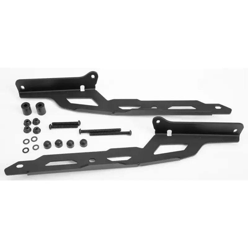 Matte black black metal bracket kit with fasteners for hard luggage mounting hardware