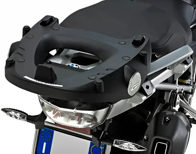 Matte black motorcycle top case mounting plate for hard luggage mounting hardware