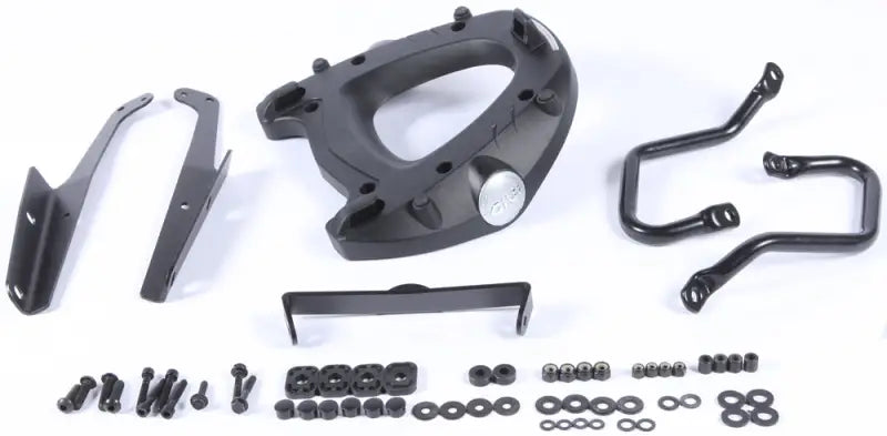 Motorcycle luggage rack mounting kit for hard luggage mounting hardware in matte black