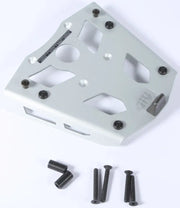Light grey metal base plate with cutouts and black screws for SRA5103 Top Case Hardware, perfect for hard luggage mounting and luggage mounting hardware in matte black style