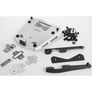 Motorcycle luggage rack components for hard luggage mounting hardware in matte black
