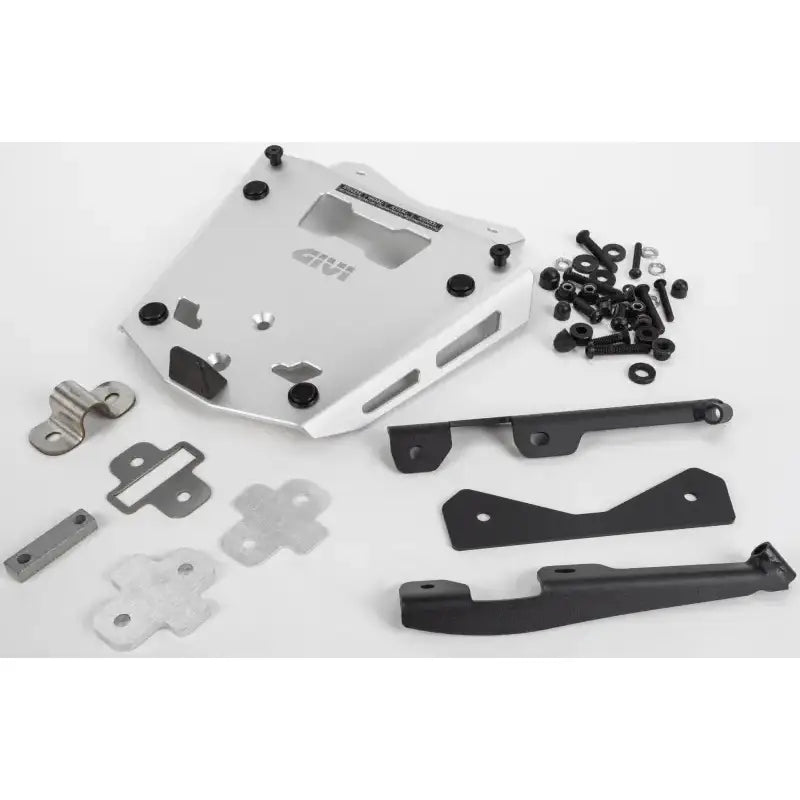 Motorcycle luggage rack components for hard luggage mounting hardware in matte black