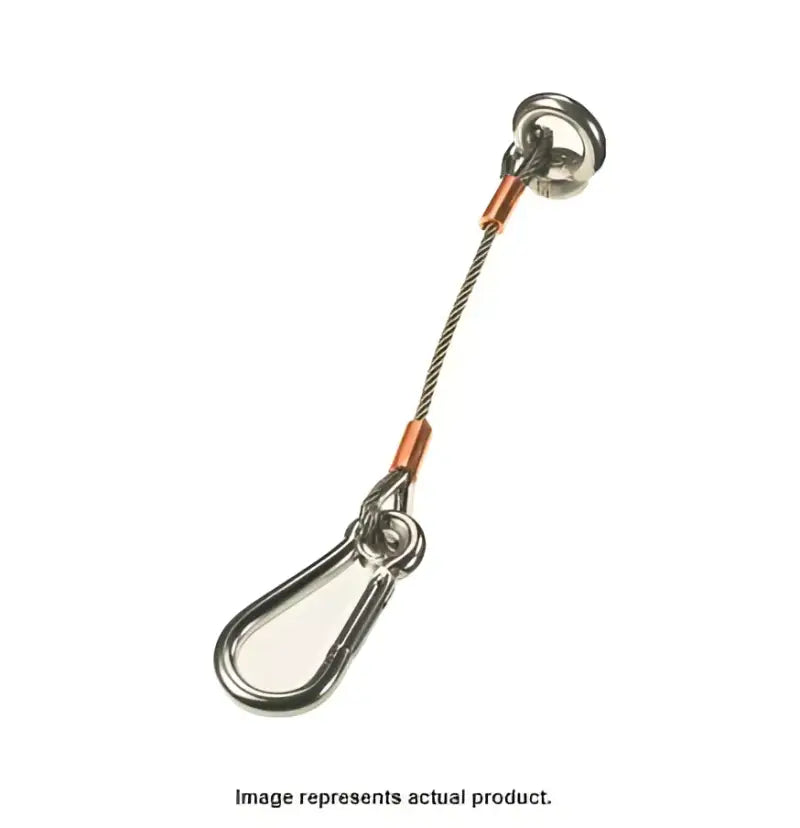 Stainless steel Lewmar anchor safety strap 18 feet long with secure clasps.