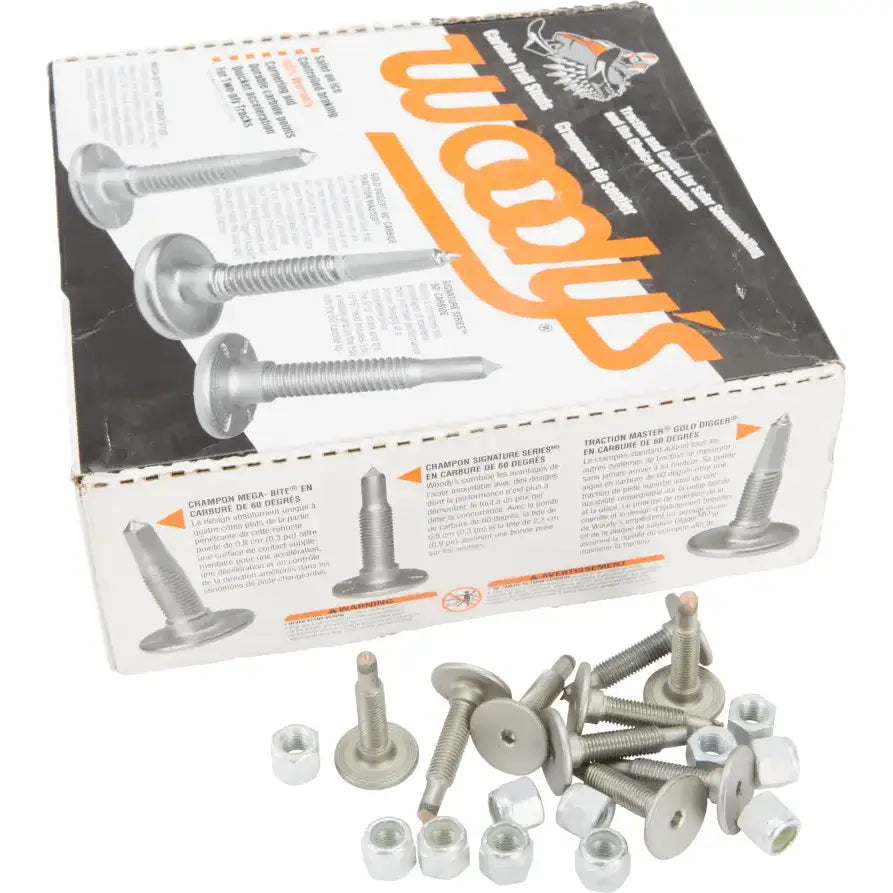 Snowmobile trail studs and nuts in branded box for SSP-1325-CS Signature Series Trail Studs