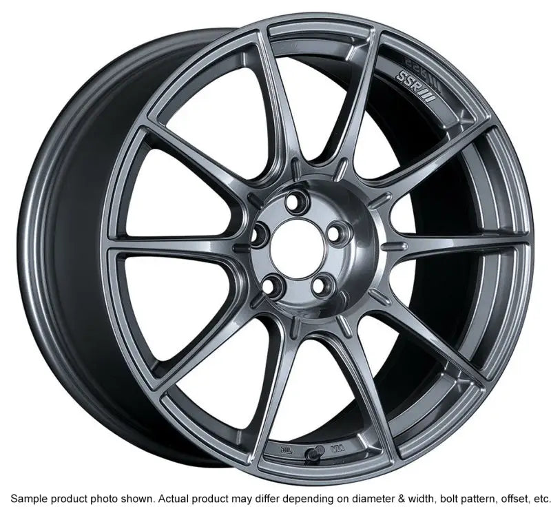 Silver alloy car wheel showcasing SSR GTX01 dark silver with 40mm offset dark design
