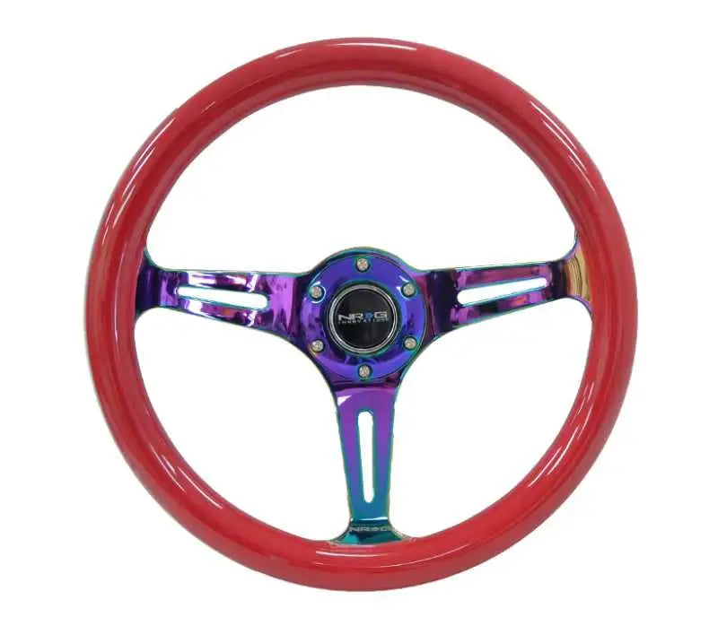 NRG ST-015MC-RD NRG Classic Wood Grain Steering Wheel (350mm) Red Grip w/Neochrome 3-Spoke Center
