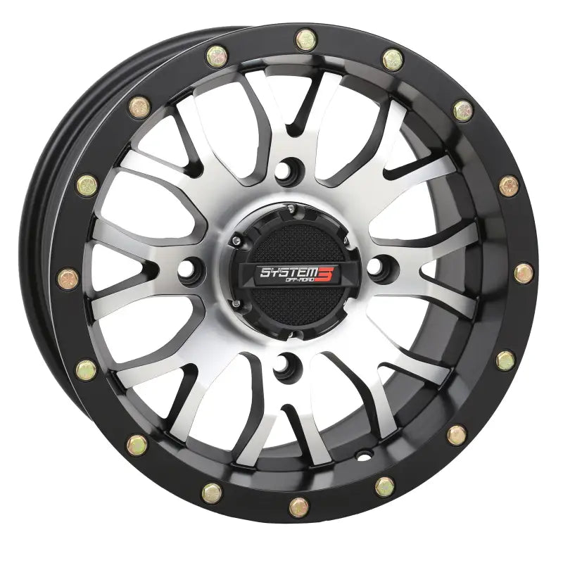 Matte machined/black 14x7 wheel with 5+2 offset and 4/137 bolt pattern by System 3 Off-road, ideal for RV, Automotive, Powersports, truck accessories, and marine applications, Powersports, AVADA - Best Sellers