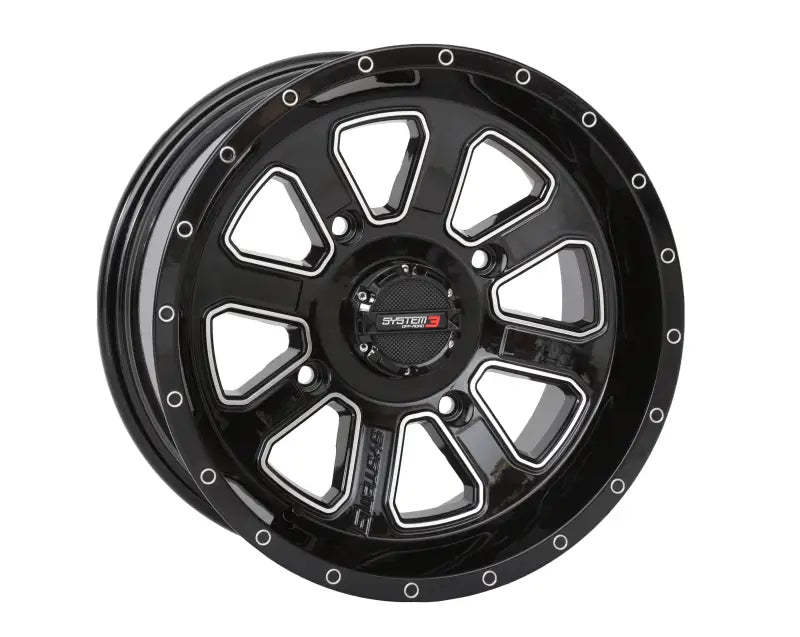 St4 Wheel 14x7 4 + 3 ( + 10mm) 4/156 Gloss Black/Machined - Powersports