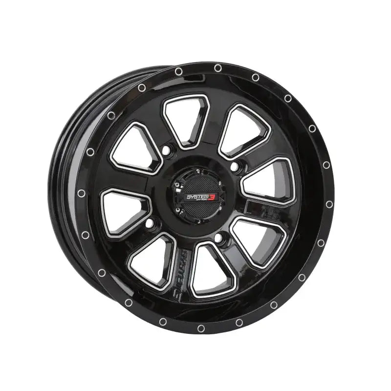 St4 Wheel 14x7 4 + 3 ( + 10mm) 4/156 Gloss Black/Machined - Powersports