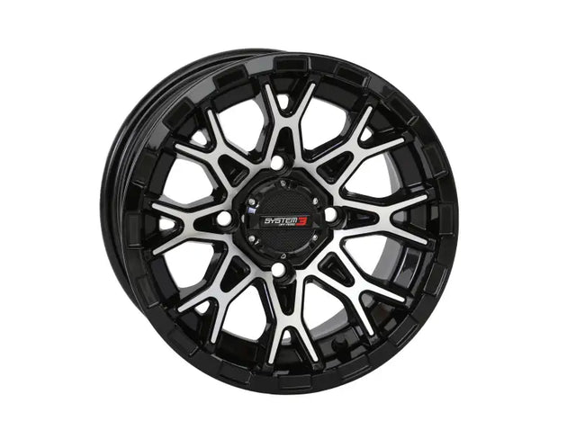 St6 Wheel 12x7 4 + 3 ( + 10mm) 4/110 Gloss Black/Machined - Powersports