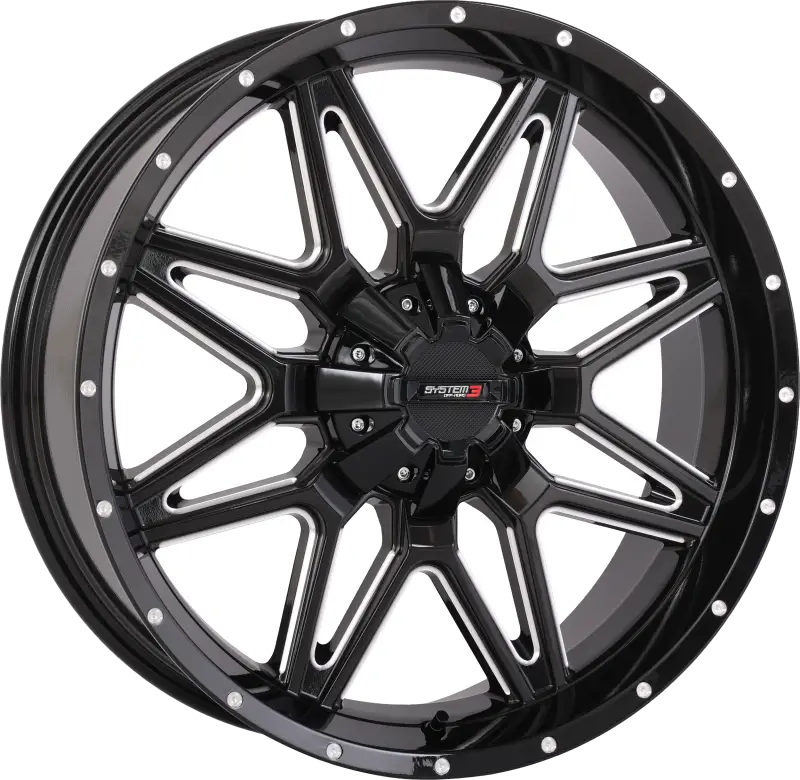 St7 Wheel 20x7 4+3 (+10mm) 4/137 & 4/156 Gloss Blk Milled - SYSTEM 3