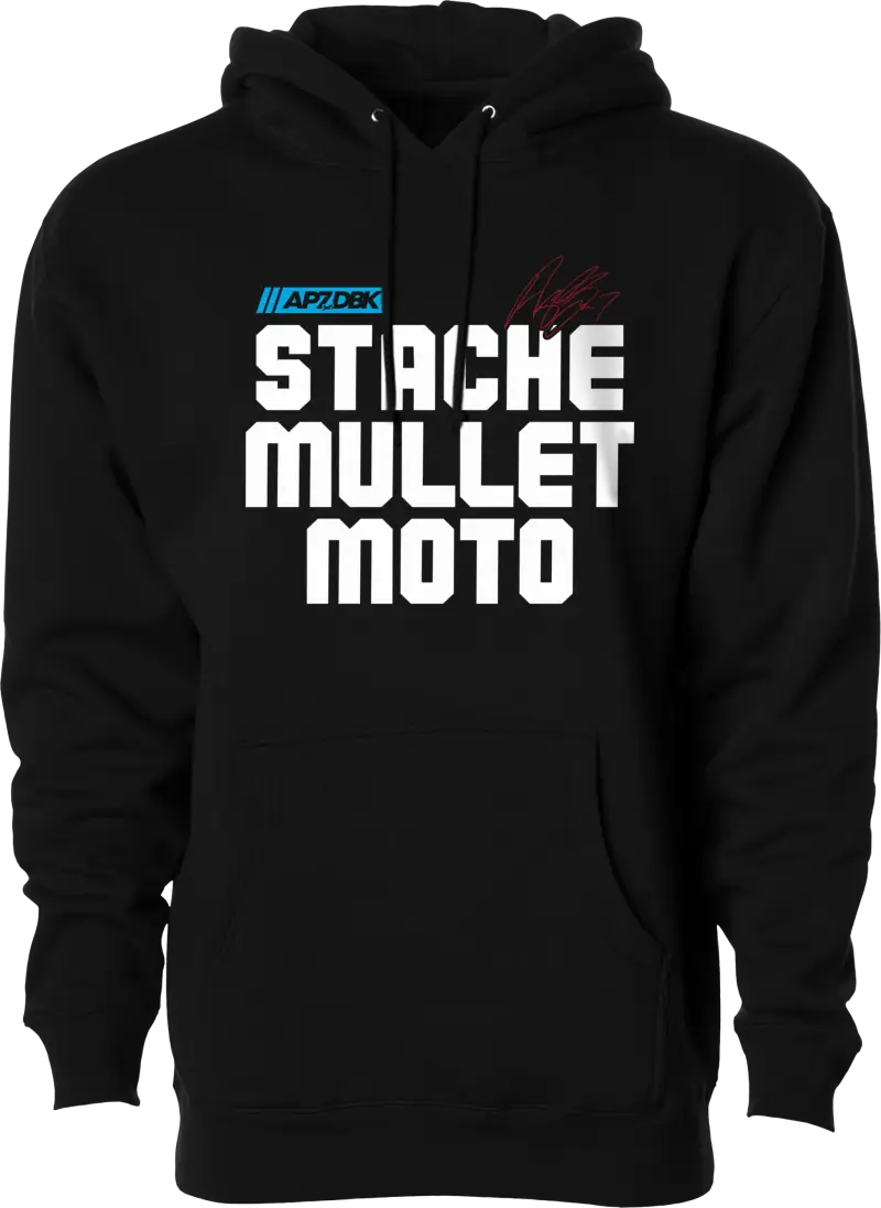 Stache Mullet Moto Hoodie Black Lg - DBK