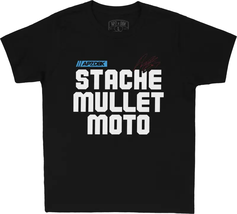 Stache Mullet Moto Youth Tee Black Ym - DBK