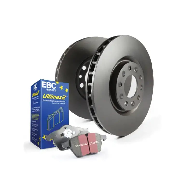 Car brake discs and pads with packaging from Stage 1 Kits Ultimax2 with Thermic Black coating