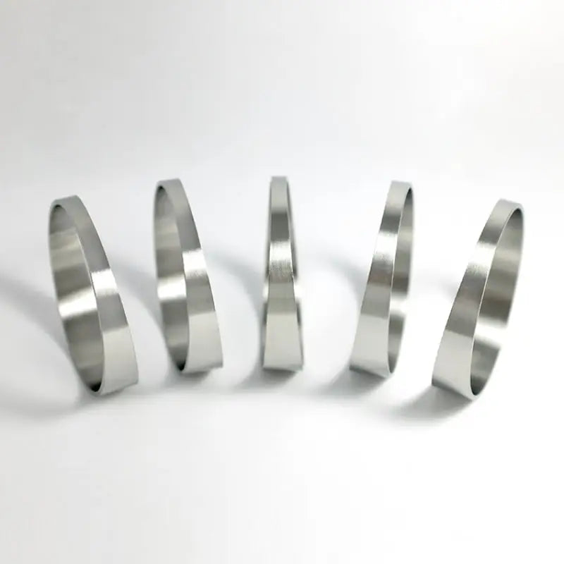 Five stainless bros silver metal rings with tight radius pie cut design