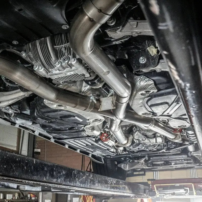 Stainless Works 2018 Jeep TrackHawk 6.2L 3in Catback System X-Pipe Turbo S-Tube Muffler Stock Exit 