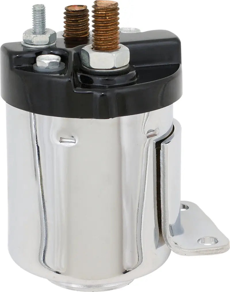Chrome-plated starter solenoid with single bracket and three terminals for easy install