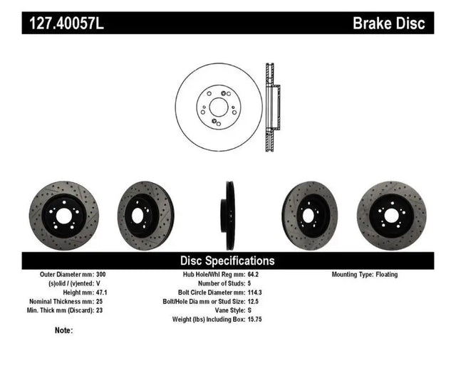 Stoptech StopTech 02-06 Acura RSX Type S / 06-09 Honda Civic Si Slotted & Drilled Left Front Rotor