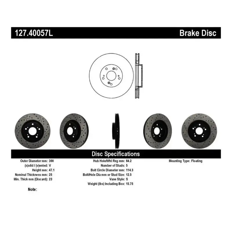 Stoptech StopTech 02-06 Acura RSX Type S / 06-09 Honda Civic Si Slotted & Drilled Left Front Rotor