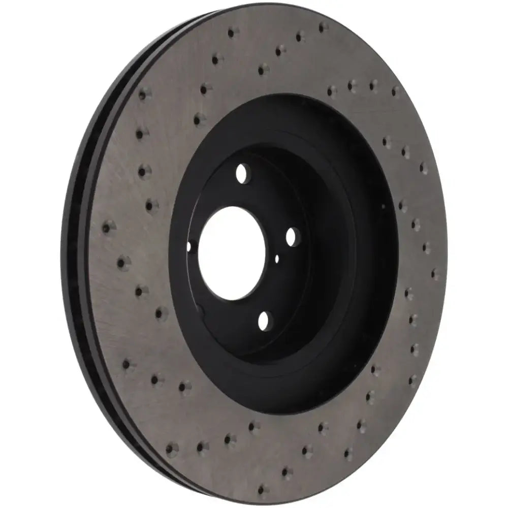Wrx drilled left front brake rotor with drilled and slotted design for optimal stopping power