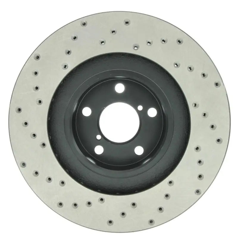 StopTech 02-10 WRX drilled left front brake rotor with perforated and slotted design