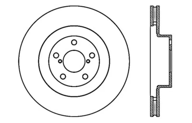 StopTech drilled sport rotor for WRX front view showing drilled sport rotor features