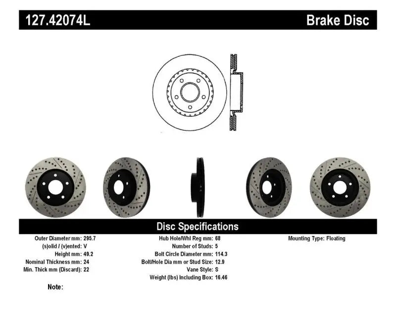 Stoptech StopTech 1/02-05 Infiniti G35 (alloy disc) / 6/02-05 Nissan 350Z Slotted & Drilled Left Front Rotor