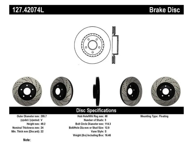 Stoptech StopTech 1/02-05 Infiniti G35 (alloy disc) / 6/02-05 Nissan 350Z Slotted & Drilled Left Front Rotor