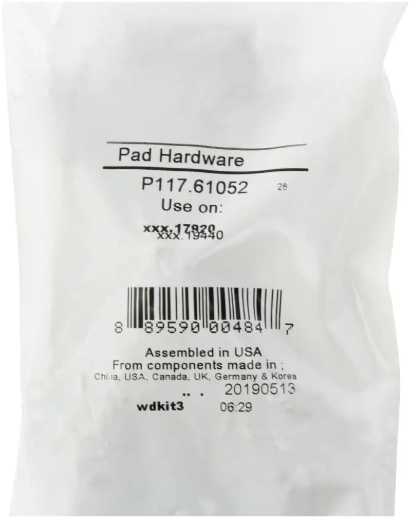 StopTech front street brake pads for 2015-2018 Ford Mustang with hardware bag p117.61052