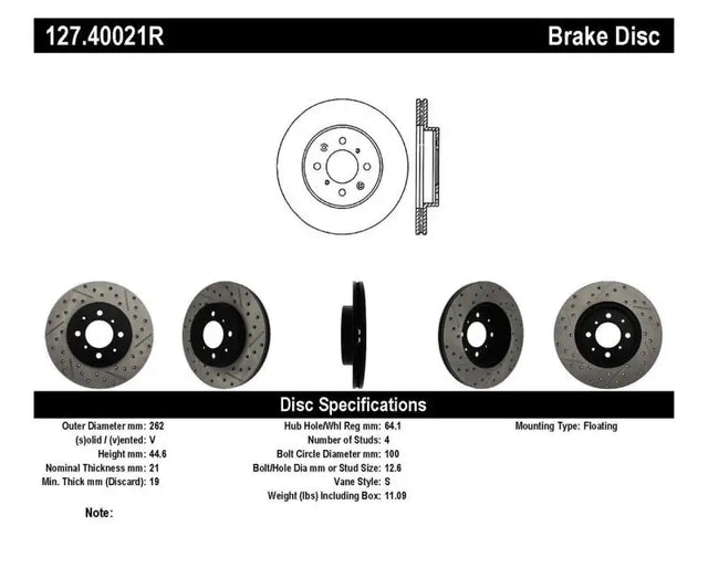 Stoptech StopTech 90-01 Acura Integra (exc. Type R) / 01-05 Honda Civic / 07+ Honda Fit / 93-97 Del Sol VTEC