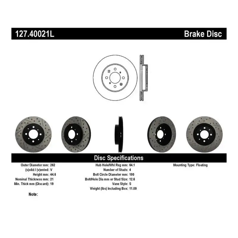 Stoptech StopTech 90-01 Acura Integra (exc. Type R) / 01-05 Honda Civic / 07+ Honda Fit / 93-97 Del Sol VTEC