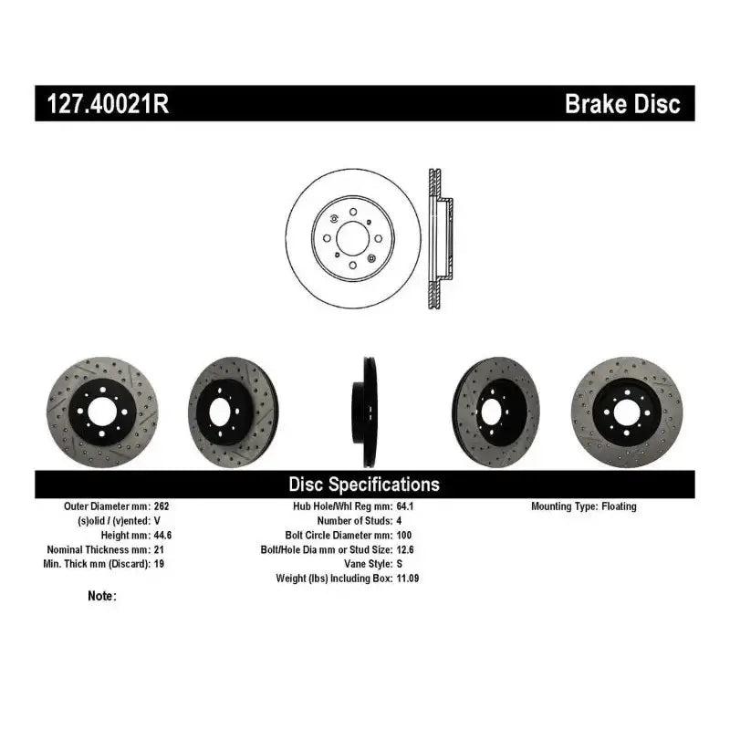 Stoptech StopTech 90-01 Acura Integra (exc. Type R) / 01-05 Honda Civic / 07+ Honda Fit / 93-97 Del Sol VTEC