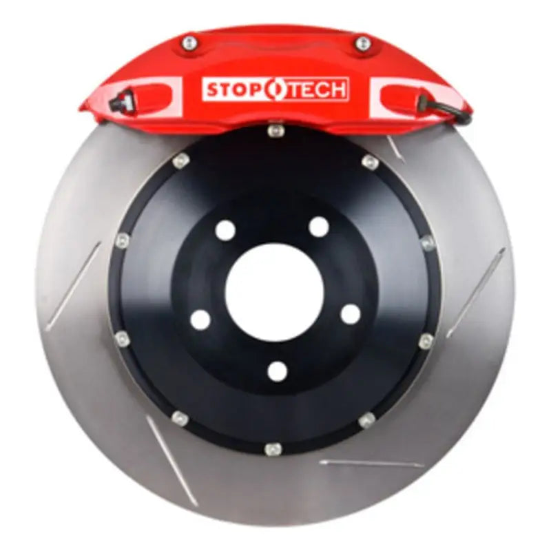 Red StopTech brake rotor for Acura NSX rear BBK with slotted 328x28mm design