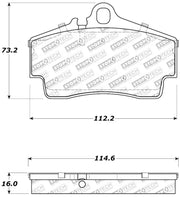 Brake pads with dimensions for StopTech Performance 97-04 Porsche Boxster rear brake pads