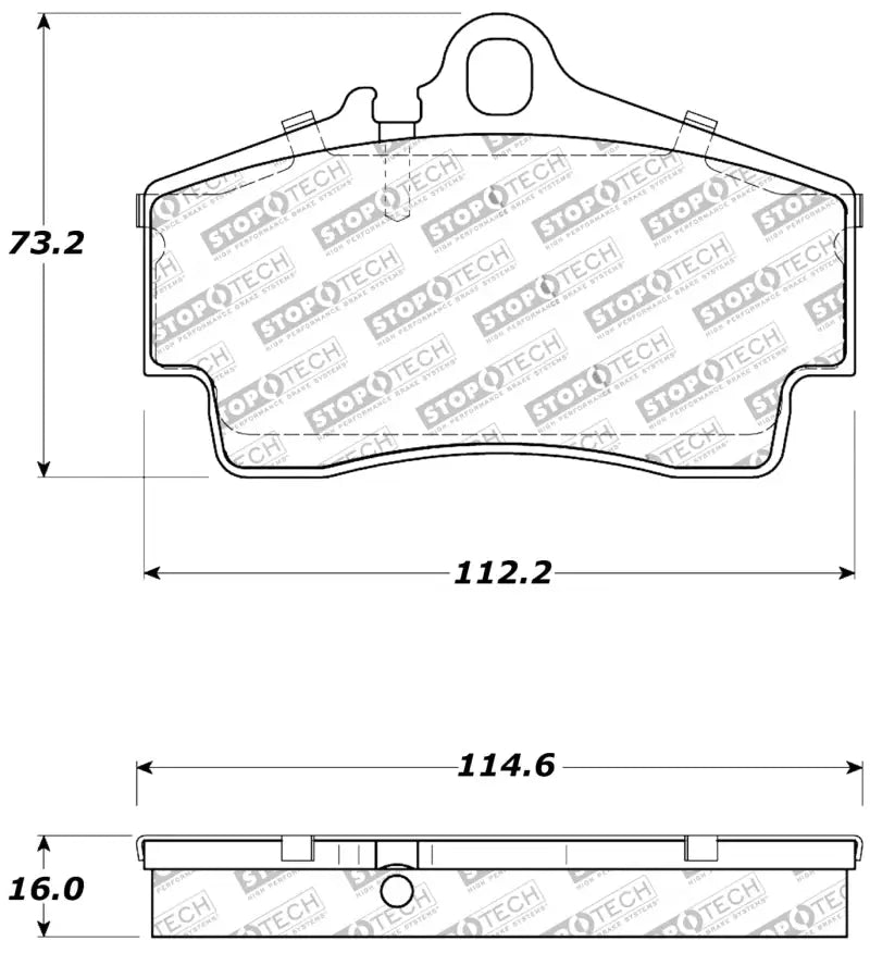 Brake pads with dimensions for StopTech Performance rear brake pads on Porsche Boxster 911